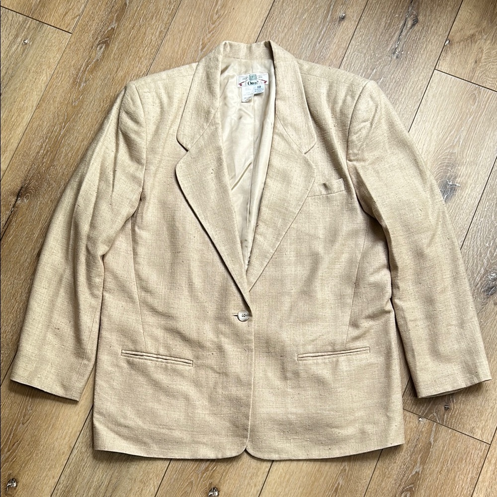 VINTAGE Orvis Blazer Jacket Womens Size 18 Beige Tweed Silk